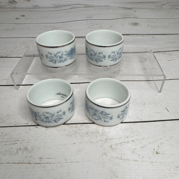 Noritake Blue Hill 2482 Napkin Rings Set of 4 Fine China Floral - Picture 2 of 8